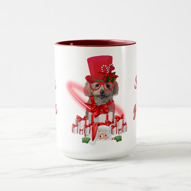 Frohen Festtage Poodle Red & White Coffee Tasse (Zentrum)
