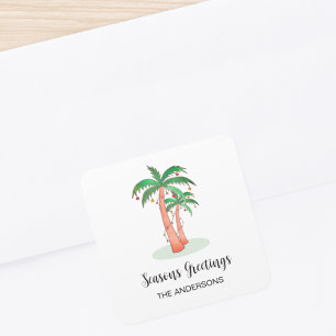 Frohen Festtage Tropical Palm Tree Quadratischer Aufkleber