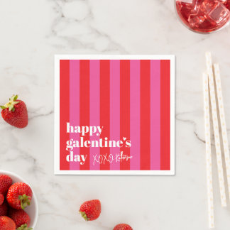 Frohen Galentine's Day Rot Pink gestreift Papier Serviette