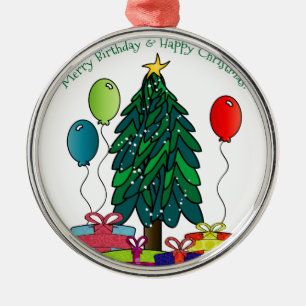 Frohen Geburtstag, frohe Weihnachten! Silbernes Ornament