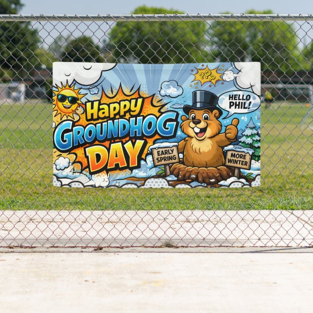 Frohen Groundhog Day Lustige Kulisse Banner (Insitu)
