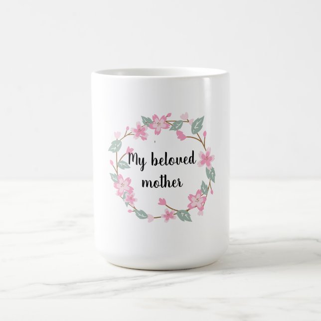 Frohen Muttertag – Florales Kranz-Grußdesign Kaffeetasse (Mittel)