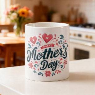 Frohen Muttertag - Lebendige Teal- und rosa Blüten Kaffeetasse