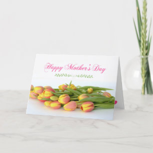 Frohen Muttertag mit gelben und orangen Tulpen Karte