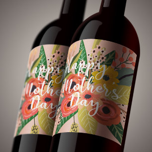 Frohen Muttertag Moderne Farbige Florale Schrift Weinetikett