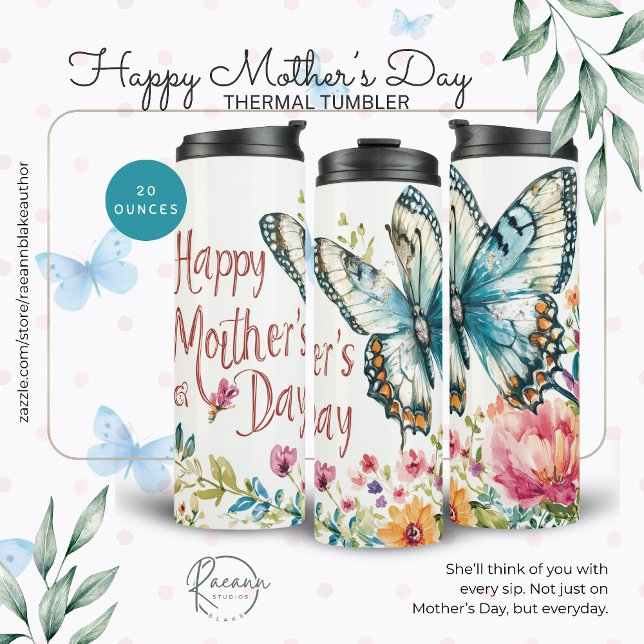 Frohen Muttertag Schmetterlinge & Blumen Thermosbecher (Von Creator hochgeladen)