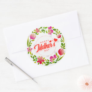 Frohen Muttertag Wasserfarbe Rosa Blumen & Herzen Runder Aufkleber