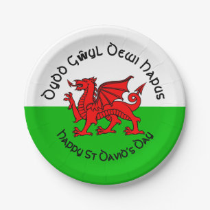 Frohen St Davids Tag im keltischen Stil 7" Pappteller