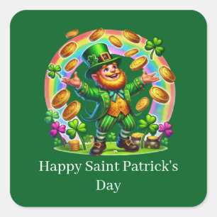 Frohen St. Patrick's Day anpassbarer Kobold  Quadratischer Aufkleber