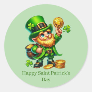 Frohen St. Patrick's Day anpassbarer Leprechaun Runder Aufkleber