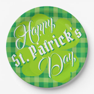 Frohen St. Patrick's Day Grüner Tartan Glücksklee Pappteller