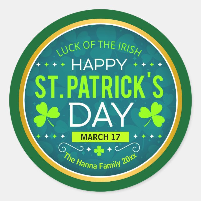 FROHEN ST. PATRICK'S DAY, "IRISCHES GLÜCK" RUNDER AUFKLEBER (Vorderseite)