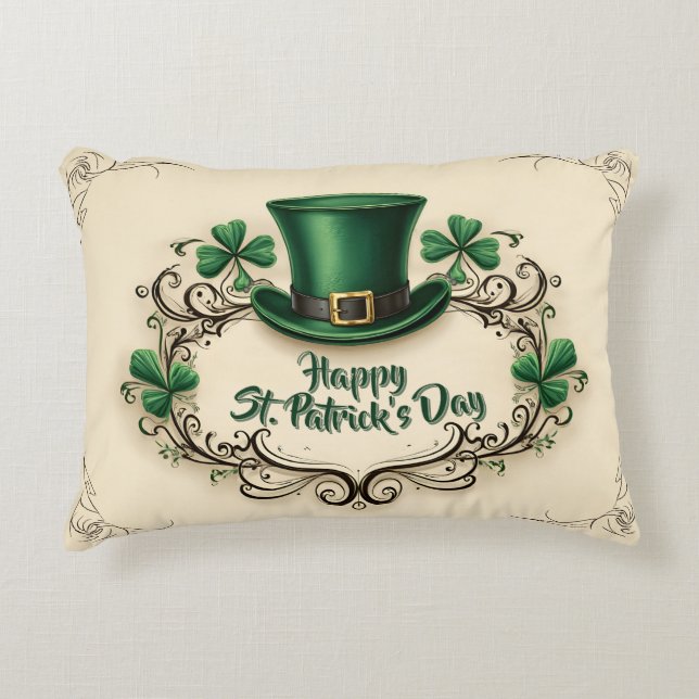 Frohen St. Patrick's Day Kleeblatt-Design Dekokissen (Vorderseite)