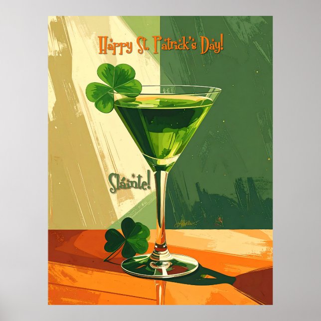 Frohen St. Patrick's Day Kleeblatt Martini  Poster (Vorne)