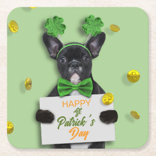 Frohen St. Patrick's Day Kleeblatt Süße Französisc Rechteckiger Pappuntersetzer