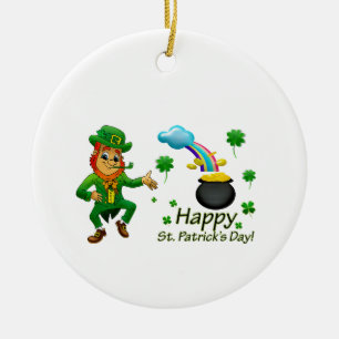Frohen St. Patrick's Day Leprechaun Regenbogen Keramik Ornament