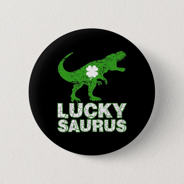 Frohen St. Patrick's Day Luckysaurus Dinosaur Sham Button (Vorderseite)