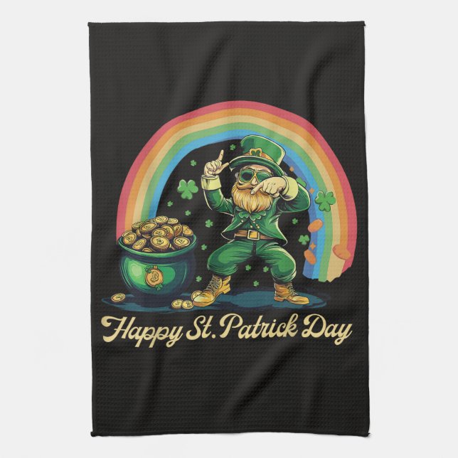 Frohen St. Patrick's Day Lustiger Leprechaun Geschirrtuch (Vertikal)