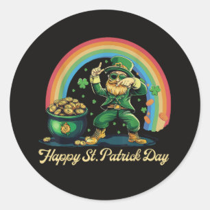 Frohen St. Patrick's Day Lustiger Leprechaun Runder Aufkleber