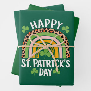 Frohen St. Patricks Tag Regenbogen Kleeblatt Geschenkpapier Set