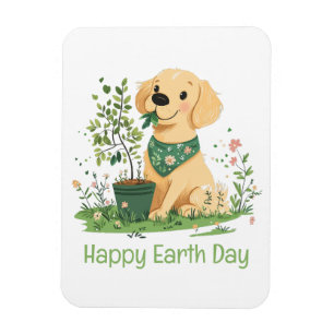 Frohen Tag der Erde Golden Retriever Hund Gärtnern Magnet