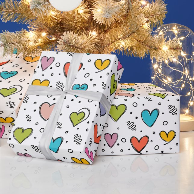 Frohen Valentinstag Farbige Herzen  Geschenkpapier (Feiertage)