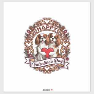 Frohen Valentinstag Hund Rotes Herz Floral Rahmen_ Aufkleber