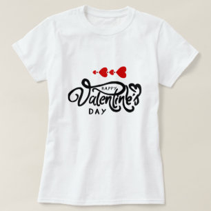 Frohen Valentinstag Kalligrafie Rote Herzen Pfeile T-Shirt