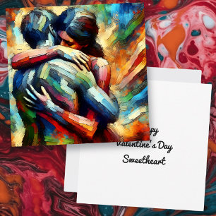 Frohen Valentinstag   Liebende umarmen sich  Karte