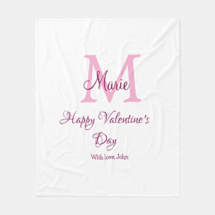 Frohen Valentinstag Monogramm rosa Name Liebe Mädc Fleecedecke