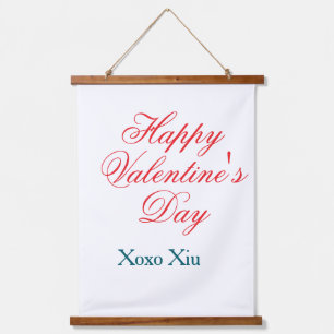 Frohen Valentinstag rote blaue xoxo Liebe name Wandteppich Mit Holzrahmen