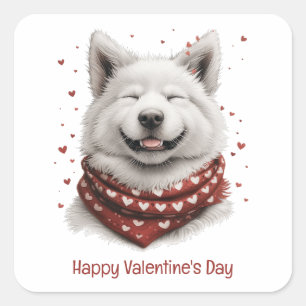 Frohen Valentinstag Samojede-Hund Quadratischer Aufkleber