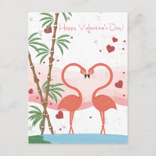 Frohen Valentinstag Süßer Flamingo-Herzen-Bambus Feiertagspostkarte