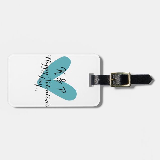 Frohen Valentinstag Türkis-Herz-Name Buchstabe  Gepäckanhänger (Vorderseite horizontal)