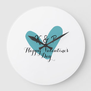 Frohen Valentinstag Türkis-Herz-Name-Buchstabe  Große Wanduhr
