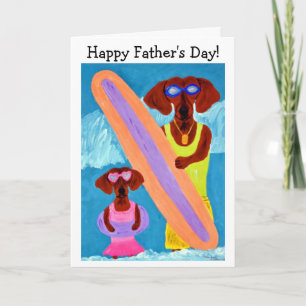 Frohen Vatertag Dachshund Surfer mit Welpe Karte