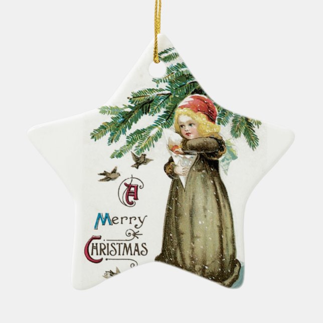 "Frohen Weihnacht-" Mädchen Keramikornament (Vorne)