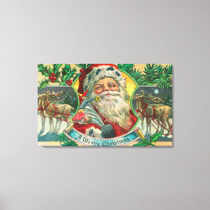 Frohen Weihnachten Sankt und Ren-Szene Leinwanddruck