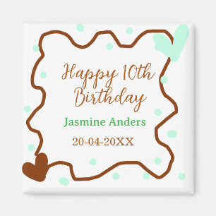 Froher 10. Geburtstag grüne Pastell braune Umrandu Magnet