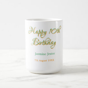froher 10. Geburtstag orange grüner Name Datum ein Kaffeetasse