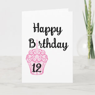Froher 12. Geburtstag rosa Cupcake Karte