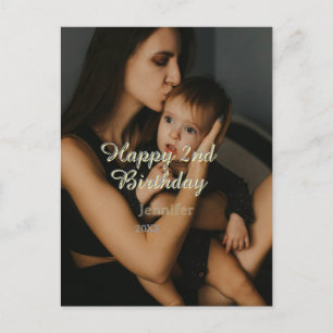 Froher 2. Geburtstag Kinder Baby Mutter gelb grau  Postkarte