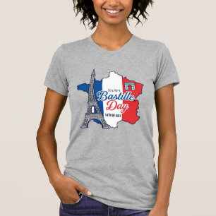 Froher Bastillestag Frankreich Karte Eiffelturm Ve T-Shirt