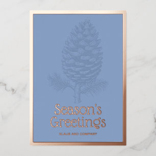 Froher Festtage Pinecone Modernes blaues Unternehm Folien Feiertagskarte
