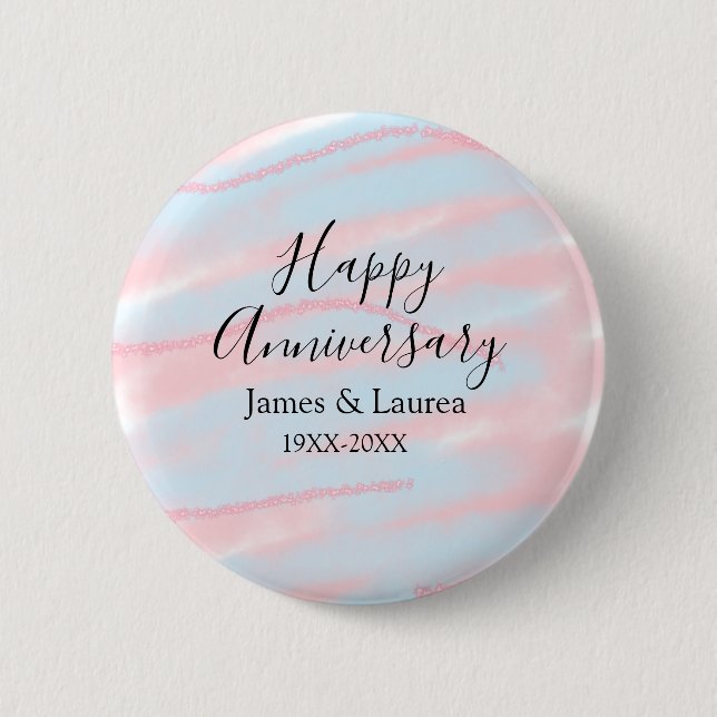 Froher Hochzeitstag Name Datum Jahr Pastell  Button (Vorderseite)