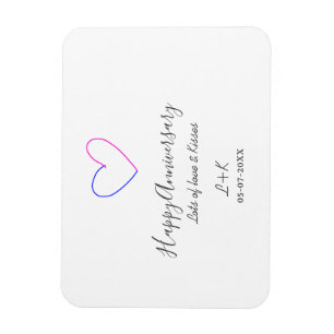 Froher Jahrestag rosa blaues Herz Name Datum einfa Magnet