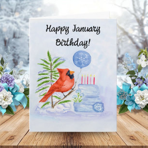 Froher Januar-Geburtstag Kardinal mit Geburtstagsk Karte
