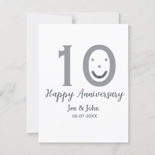 Frohes 10. Jubiläum Name Datum grau fette Emoji Postkarte