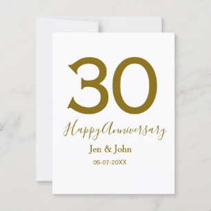 Frohes 30. Jubiläum Name Datum goldene fettschrift Postkarte