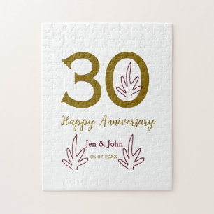 Frohes 30. Jubiläum Name Datum goldenes rotes Blat